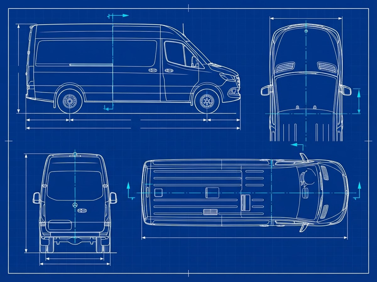 Mercedes Benz Sprinter 3500XD Cargo Van Blueprint Dimensions